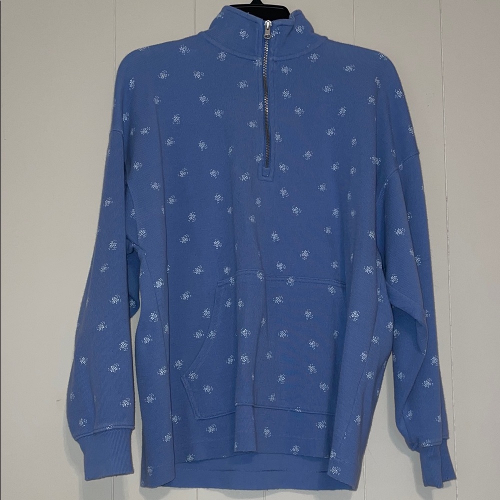 Aerie Blue Floral Half-Zip Sweatshirt
